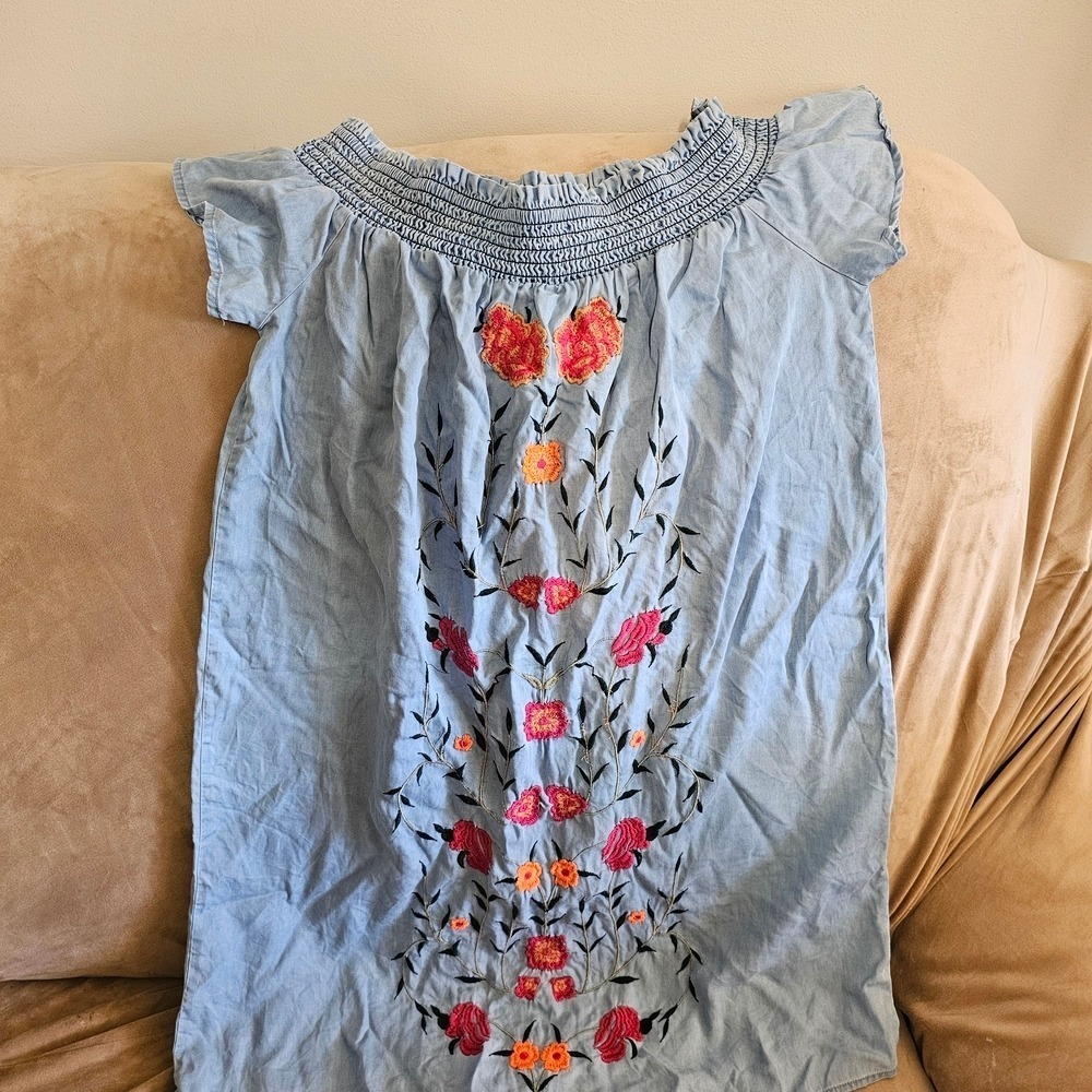 Mi Ami Embroidered Blue Dress with Floral Design